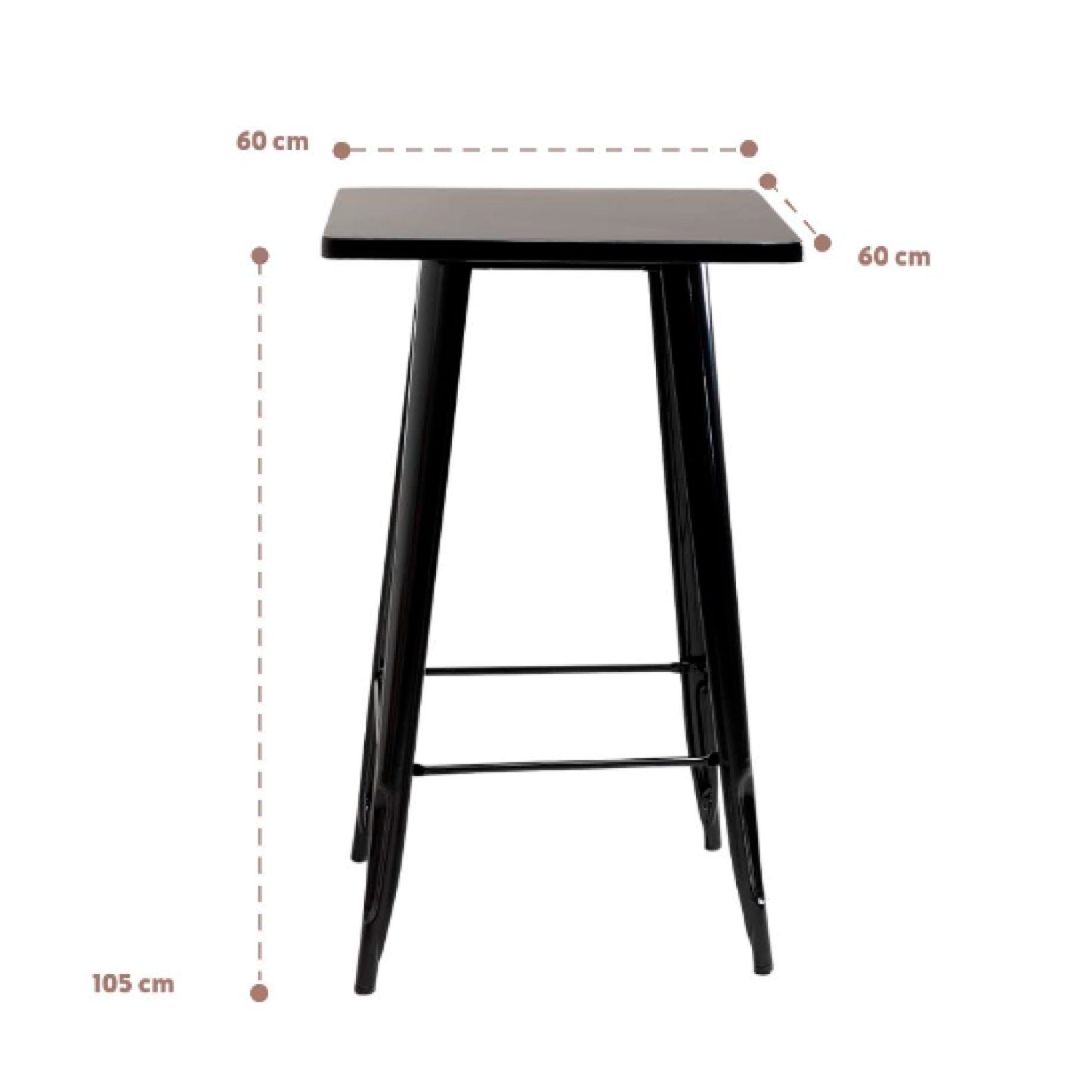 Mesa Tolix de bar o terraza o restaurant 105 cm de alto 60x60cm - Negra