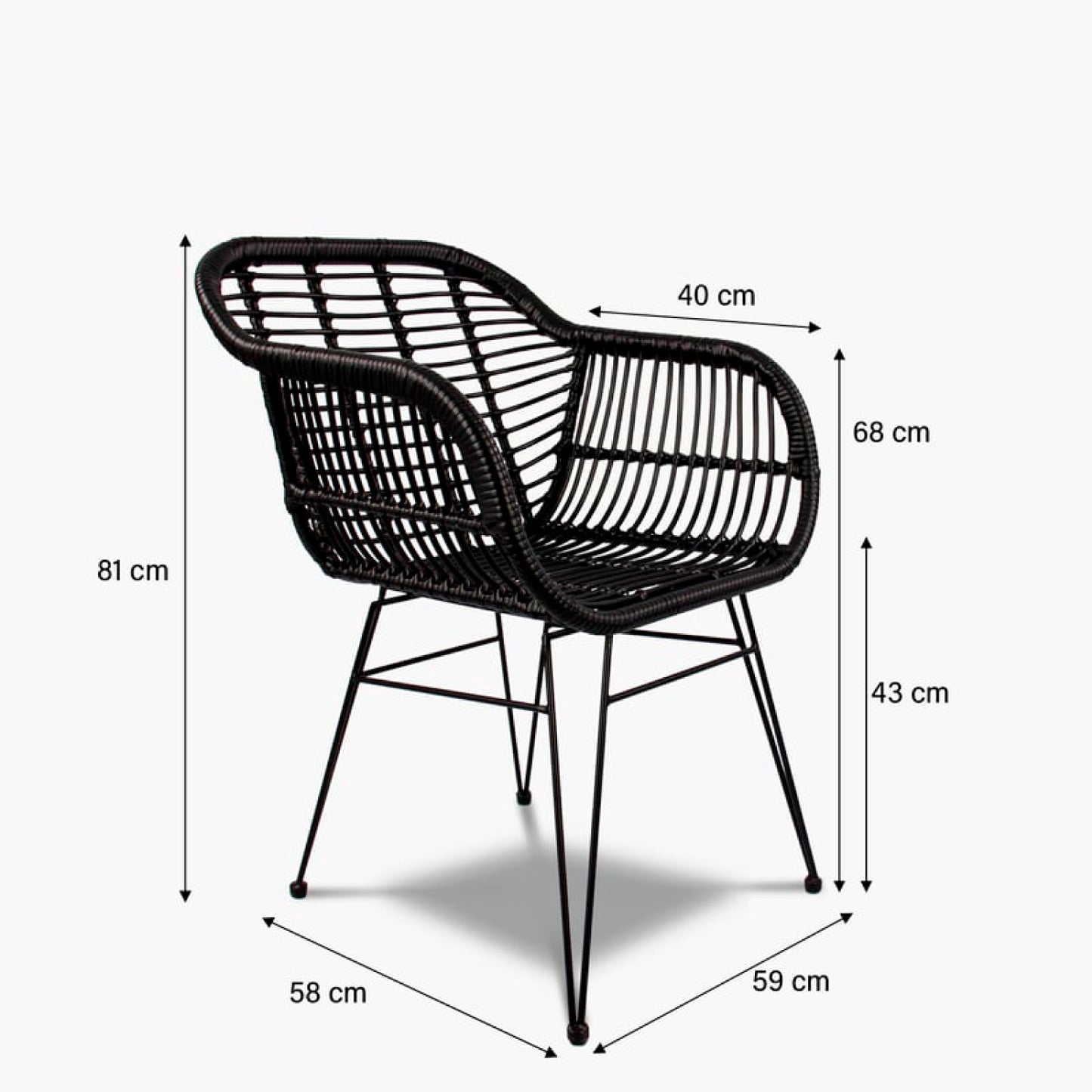Butaca con Apoyabrazos de Terraza Rattan Grecia Color Negro