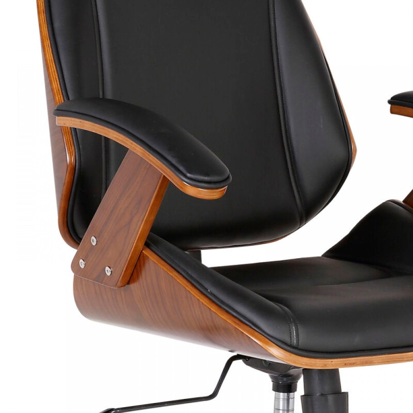 Silla oficina cuero negra con apoyabrazos madera y respaldo cabeza