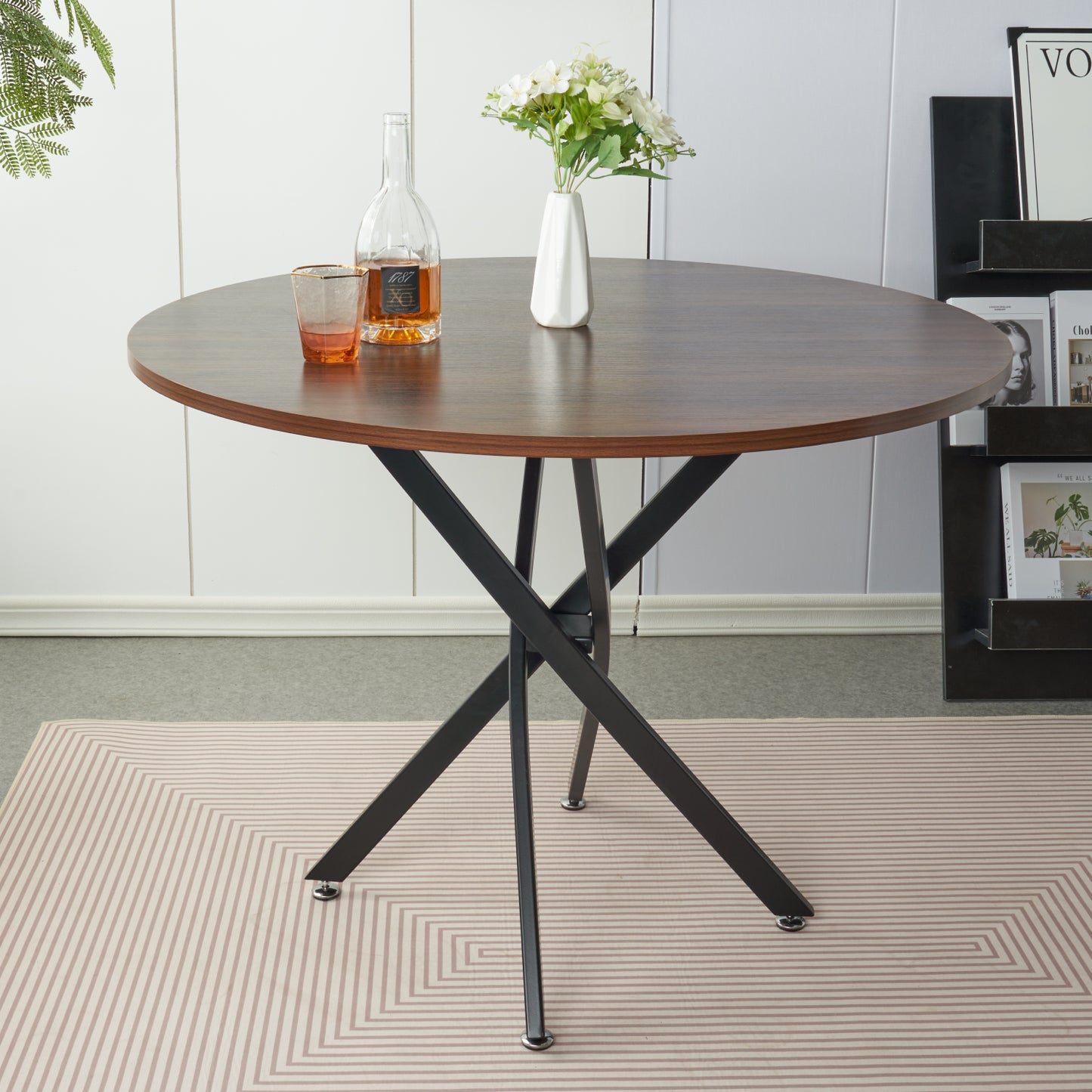 Mesa de Comedor Redonda Walnut enrejada