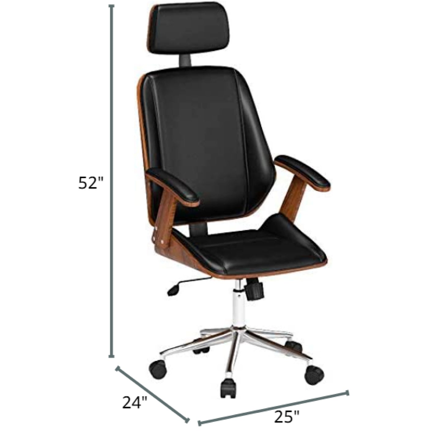 Silla oficina cuero negra con apoyabrazos madera y respaldo cabeza