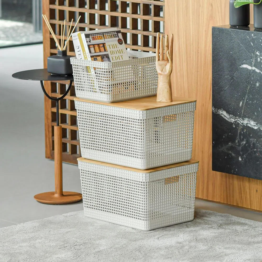 CESTA GRID CON TAPA DE BAMBÚ 8 L