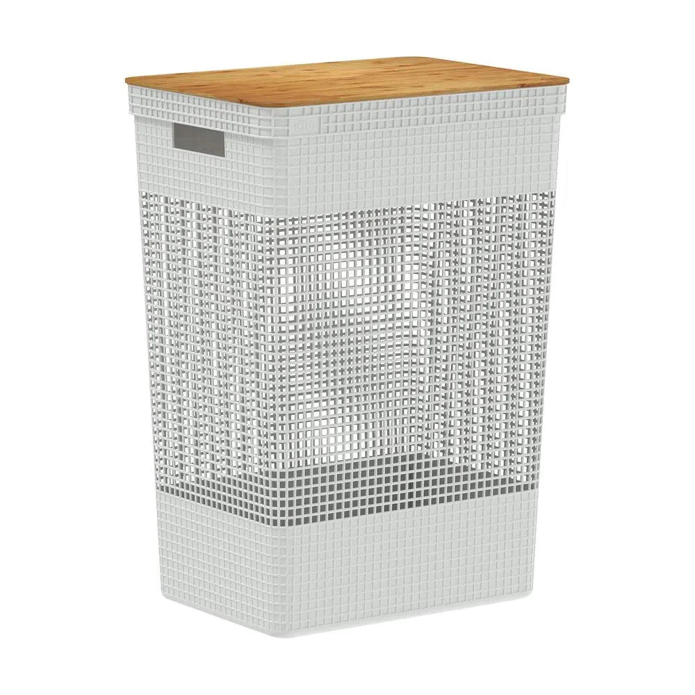 CESTA DE ROPA GRID CON TAPA DE BAMBÚ 49 L