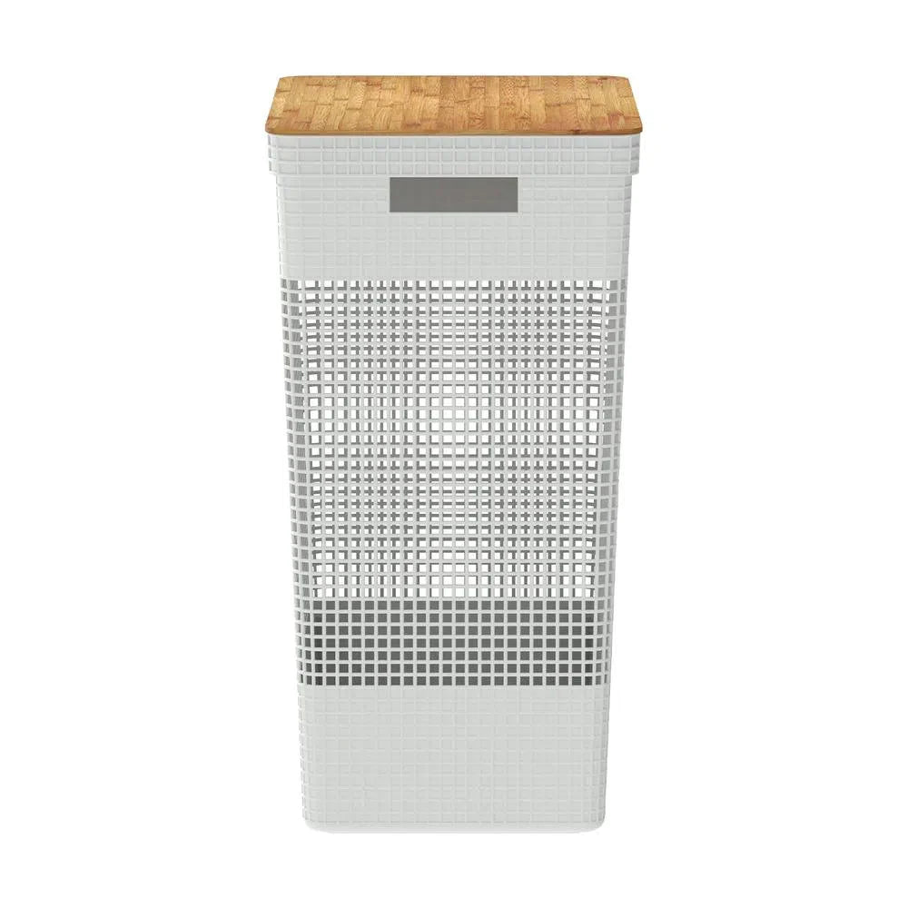 CESTA DE ROPA GRID CON TAPA DE BAMBÚ 49 L