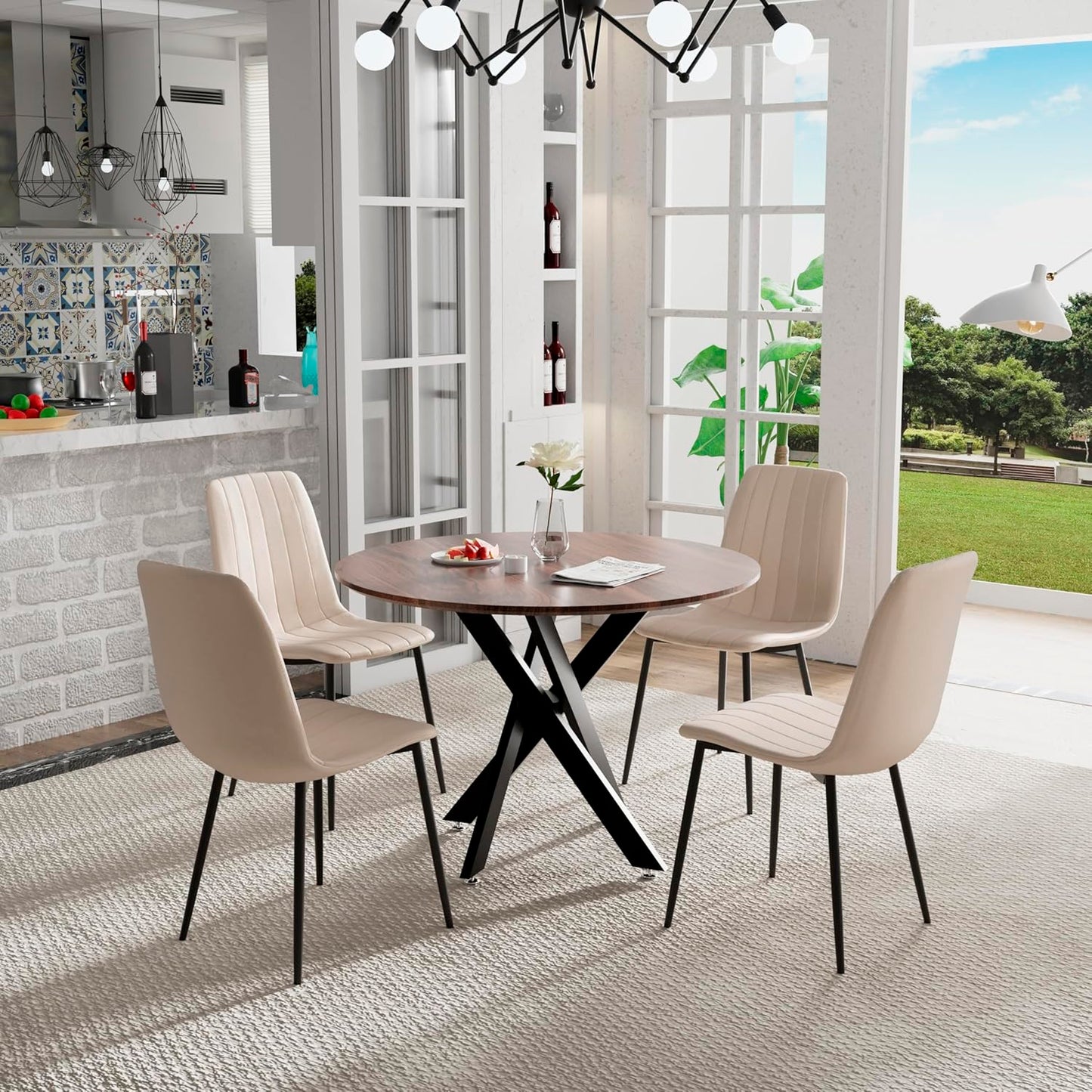 Mesa de Comedor Redonda Walnut enrejada