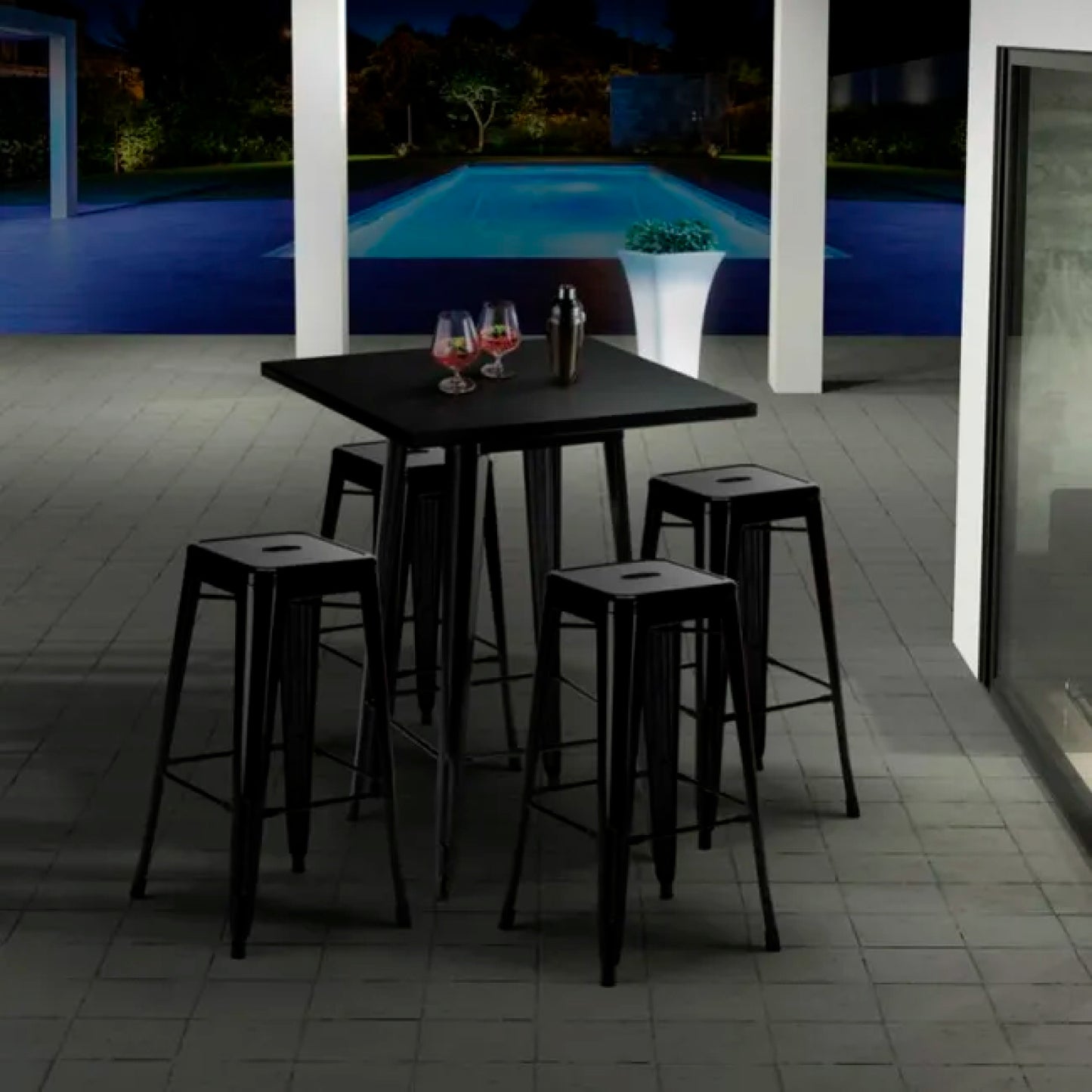 Mesa Tolix de bar o terraza o restaurant 105 cm de alto 60x60cm - Negra