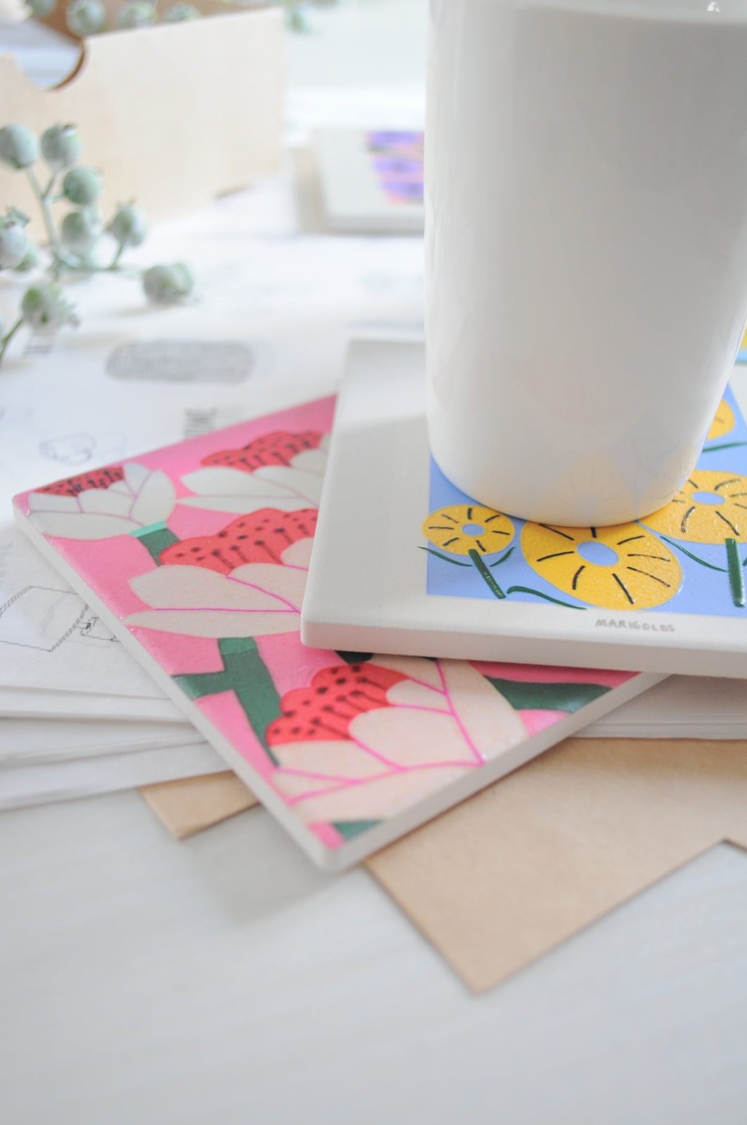 Set de 4 posavasos Flores