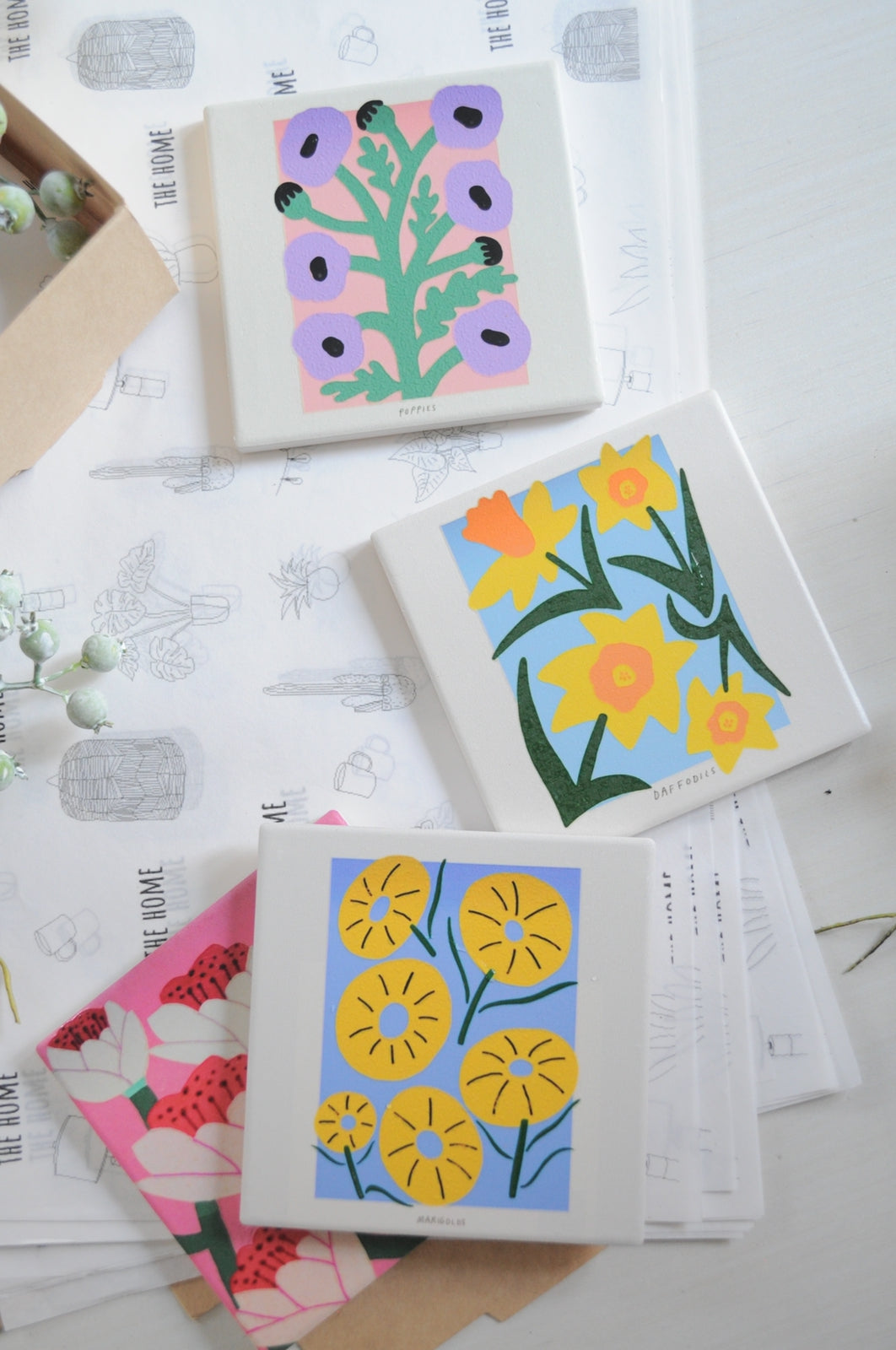 Set de 4 posavasos Flores