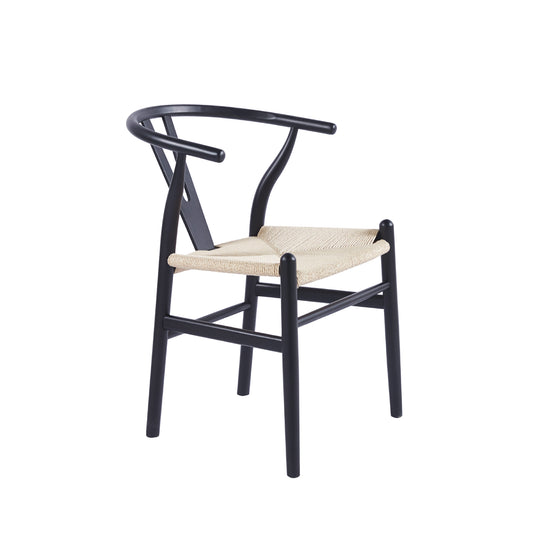 Silla Wishbone Madera Hilo de cuerda - Negra